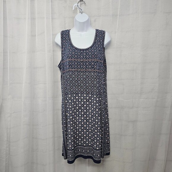 Max Studio Blue Pink Floral Geometric Sleeveless Dress Boho Shift L - Picture 1 of 10